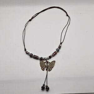 Bohemian Butterfly Pendant Necklace with Beads Adjustable